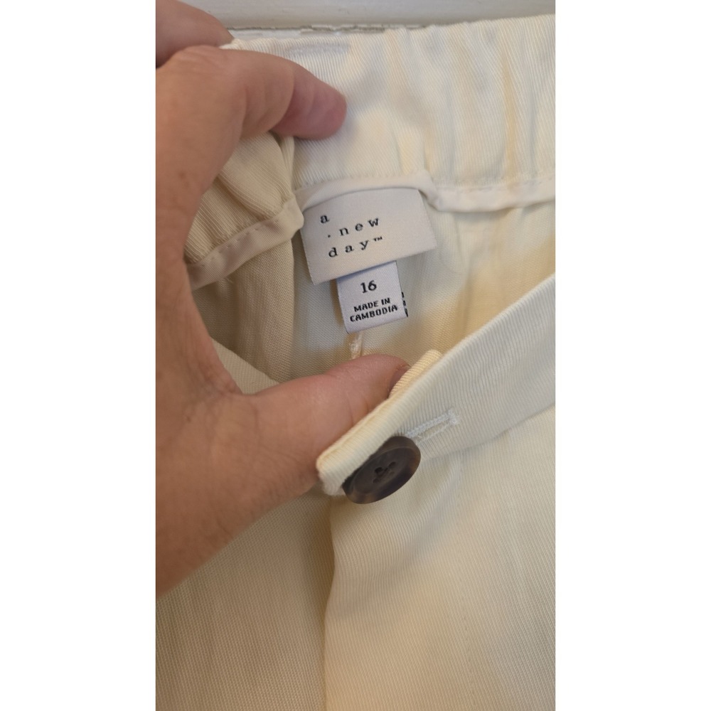 A New Day Women Ivory Wide Leg Slacks Lyocell Blend Linen Look Pants Size 16 - Picture 2 of 4